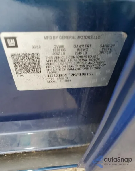 2019 Chevrolet Malibu Ls из США, поврежденный, VIN 1G1ZB5ST2KF195131